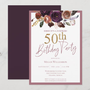 Invitation Floral Gold Rose Surprise 50e fête d'anniversaire