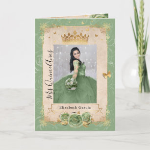 Invitation Floral Gold Sage Green Quinceañera Photo Plier