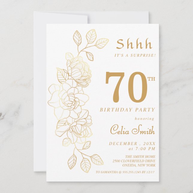 Invitation Floral Gold Surprise 70e anniversaire (Devant)