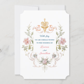 Invitation Floral Golden Royal Crest & Blush Roses Wedding