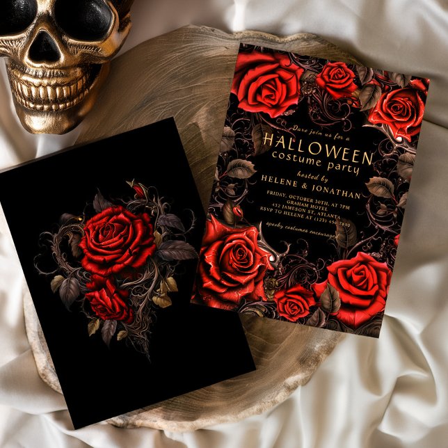 Invitation Floral gothique Adulte Halloween Costume Party (Floral Gothic Adult Halloween Costume Party Invitation)