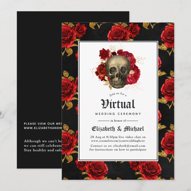 Invitation Floral Gothique en ligne Mariage virtuel (Devant / Derrière)