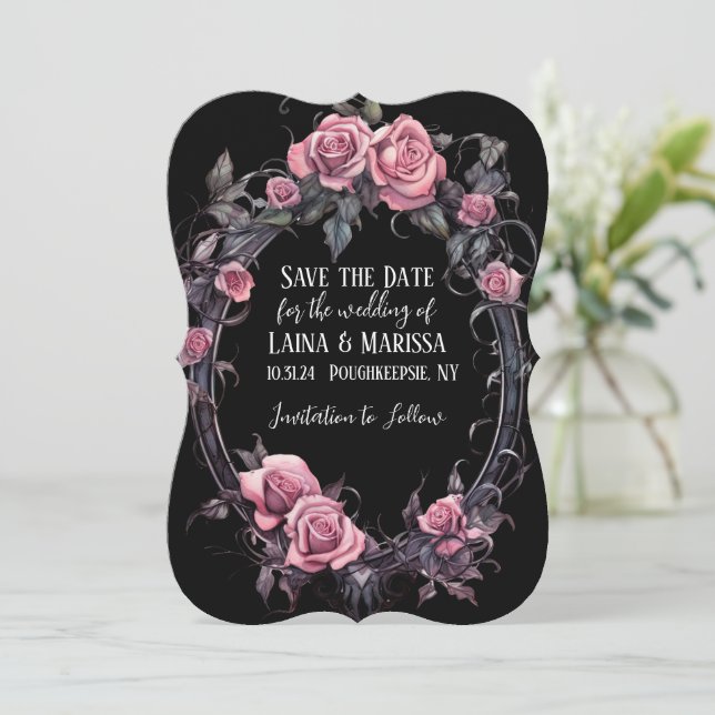 Invitation Floral gothique rose Enregistrer la date (Debout devant)