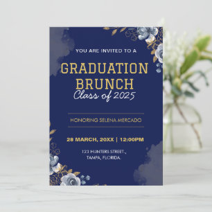 Invitation Floral Graduation Brunch Élégant Petit-Déjeuner Po