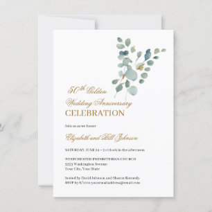 Invitation Floral Greenery Gold 50e anniversaire Mariage