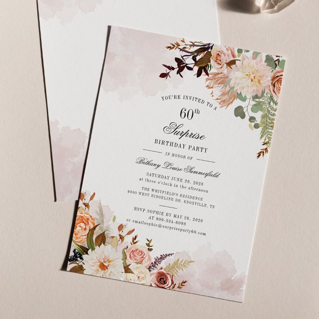 Invitation Floral Greenery Soixante 60e anniversaire Surprise (Créateur téléchargé)