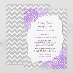 Invitation floral gris de baby shower de lavande à