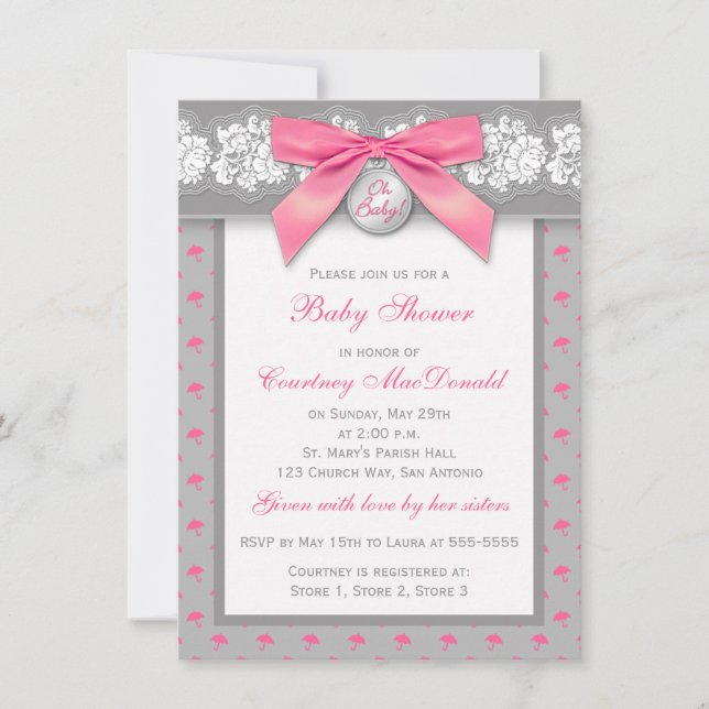 Invitation floral gris IMPRIMÉ de baby shower de (Devant)