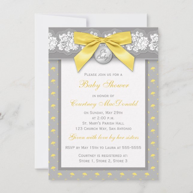 Invitation floral gris IMPRIMÉ de baby shower de (Devant)