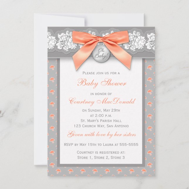 Invitation floral gris IMPRIMÉ de baby shower de (Devant)