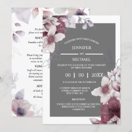 Invitation Floral gris violet fleurs de fleur sauvage botaniq