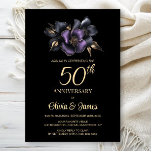 Invitation Floral gris violet noir 50e anniversaire