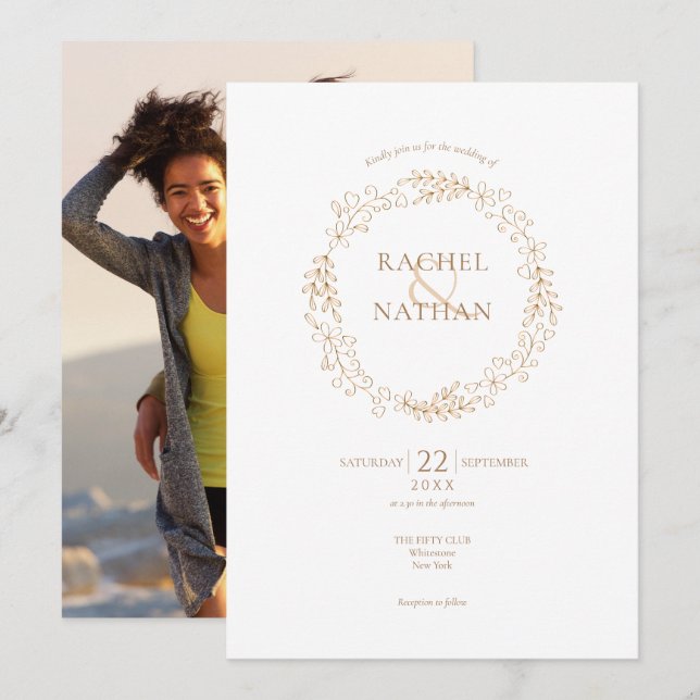 Invitation Floral Halo Laurel Garland Mariage photo (Devant / Derrière)