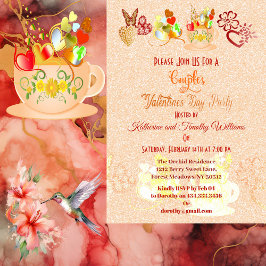 Invitation Floral Heart Butterfly Teacup Valentine Day Couple