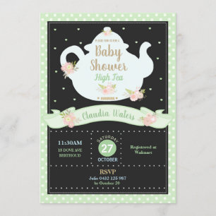 Invitation Floral High Tea Party Baby shower neutre