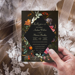 Invitation Floral Hollandais Mariage Diamant Noir