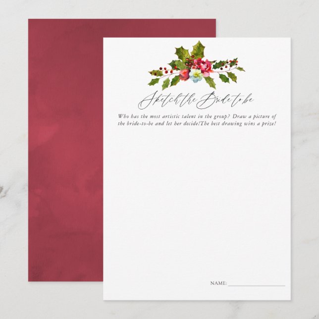 Invitation Floral Holly Fête des mariées de Noël (Devant / Derrière)