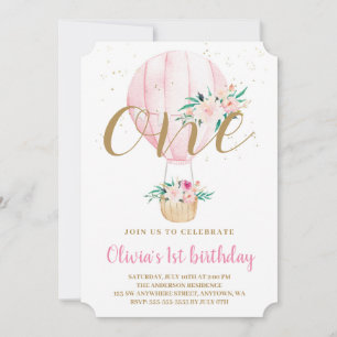 Invitation Floral Hot Air Balloon Aquarelle Anniversaire