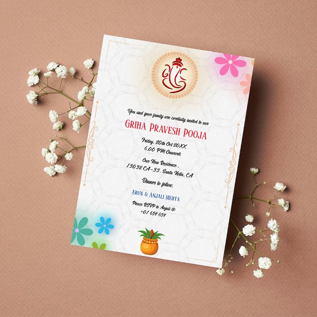 Invitation Floral indien hindou de la maison Griha Pravesh (Créateur téléchargé)