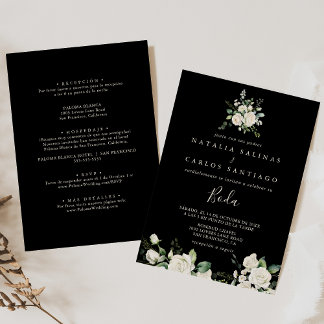 Invitation Floral ivoire moderne espagnol avant et Mariage ar