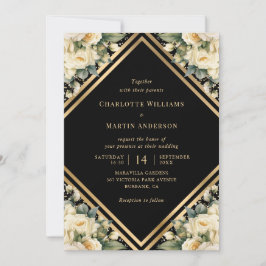 Invitation Floral Ivoire Noir Confetti Mariage géométrique