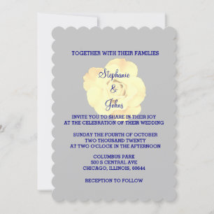 Invitation Floral Ivory White Creme Rose Custom Grey Mariage