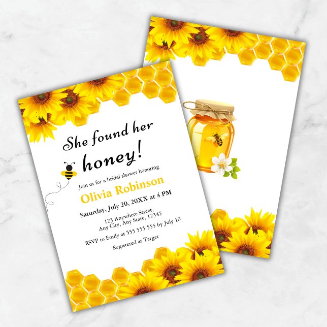 Invitation Floral Jaune Elle A Trouvé Sa Fête des mariées De  (Yellow Floral She Found Her Honey Bridal Shower Invitation   )