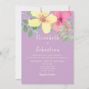 Invitation Floral Jaune et Mariage rose
