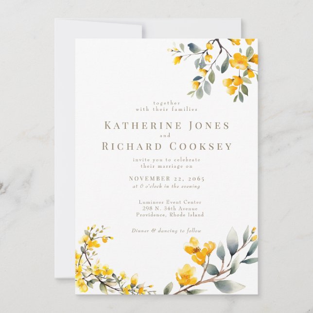 Invitation Floral Jaune moderne Pas de parents Mariage II (Devant)