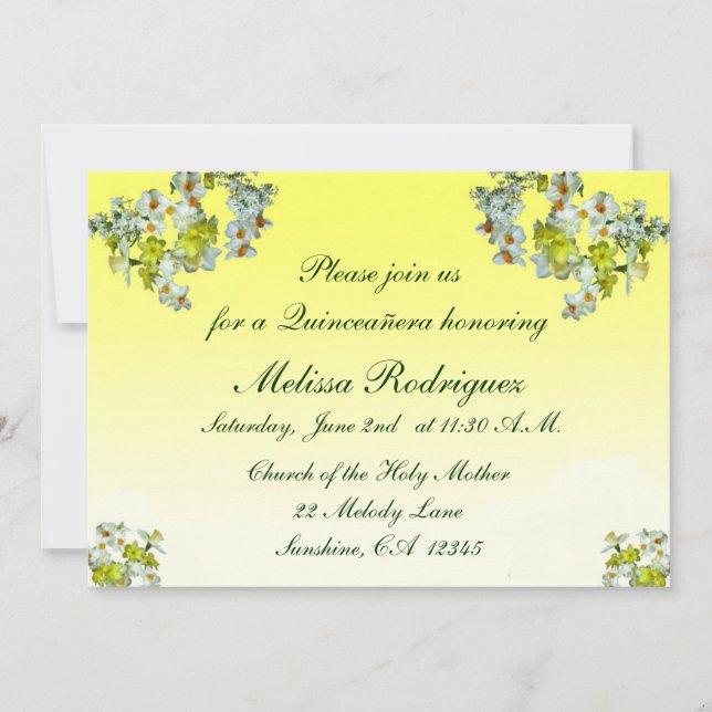 Invitation Floral Jaune Quinceañera (Devant)