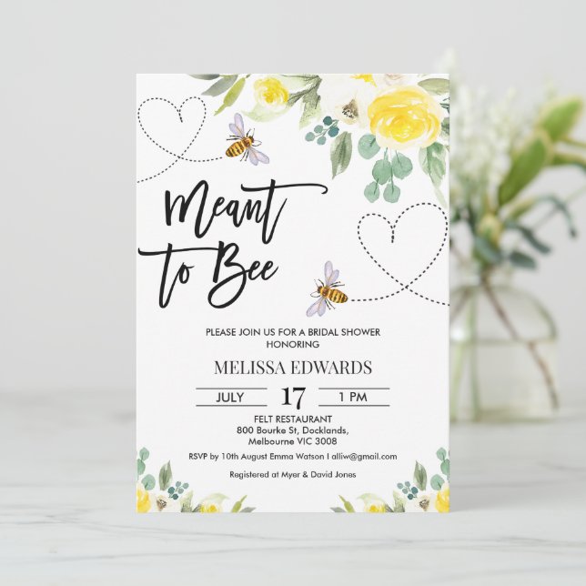 Invitation Floral jaune signifie Fête des mariées d'abeilles (Debout devant)