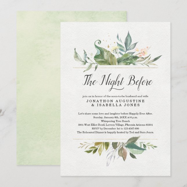 Invitation Floral La Nuit Avant Le Dîner De La Répétition (Devant / Derrière)
