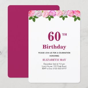 Invitation Floral & Laurel Leaves 40th, 60th Birthday