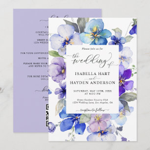 Invitation Floral Lavande Bleue Tout en 1 QR Code Mariage