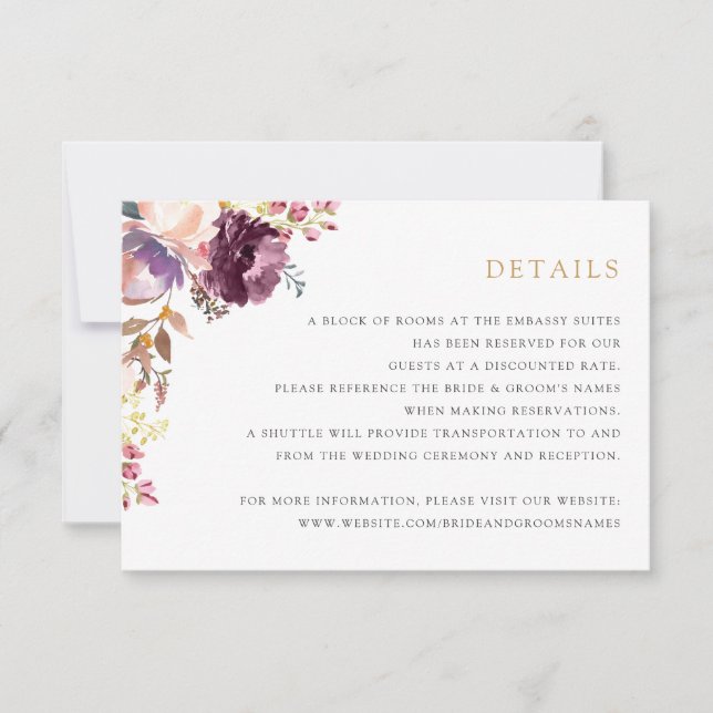 Invitation Floral Lavender Blush Détails de mariage élégant (Devant)