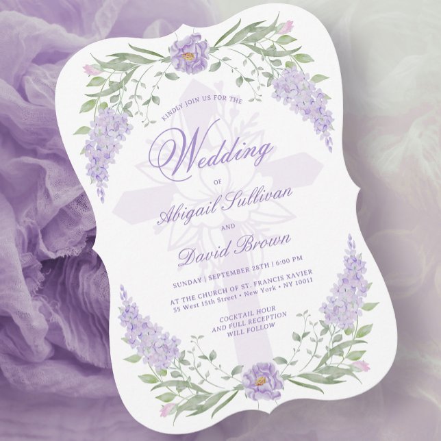 Invitation Floral Lilac Lavender Frame Religious Wedding (Créateur téléchargé)