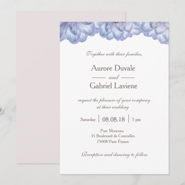 Invitation Floral lilas blanc rousse fleurs pétales mariage (Devant / Derrière)