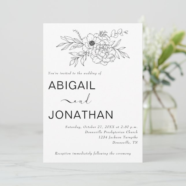 Invitation Floral Line Art Minimal Simple Mariage sur mesure (Debout devant)