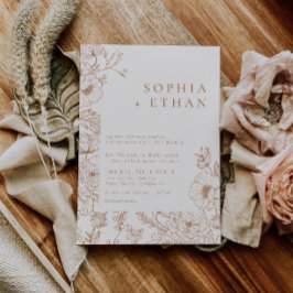 Invitation Floral Line Art Terracotta Mariage