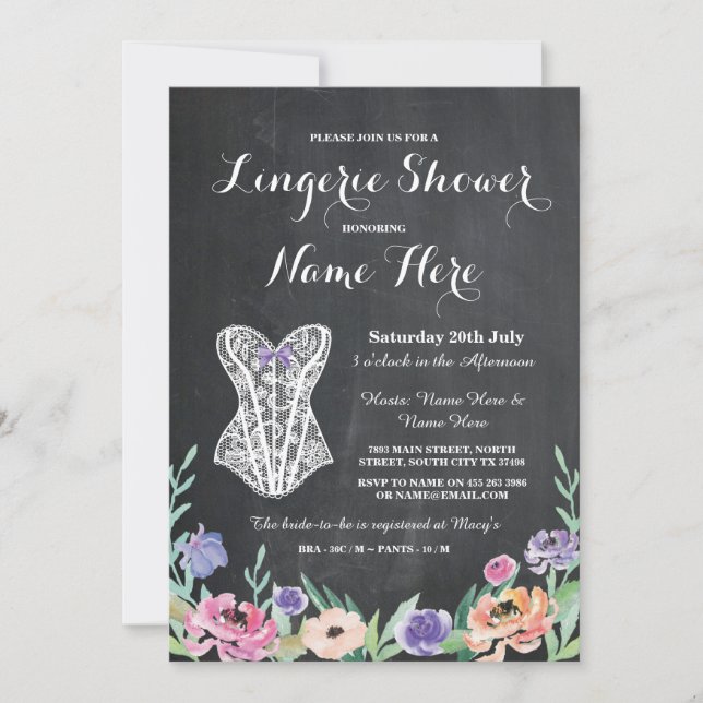 Invitation floral Lingerie Shower (Devant)