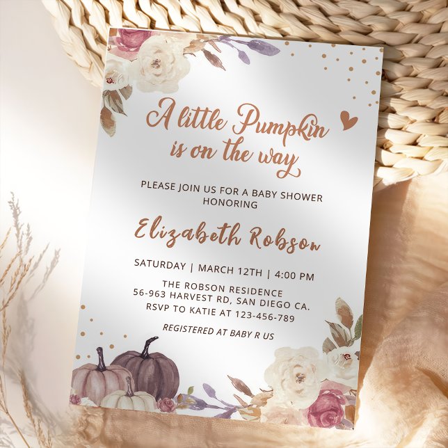 Invitation Floral Little Citrouille Automne Baby shower Invit (Créateur téléchargé)