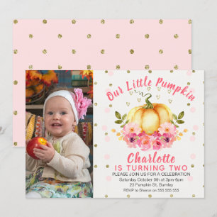 Invitation Floral Little Citrouille Photo Anniversaire Invita