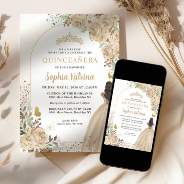 Invitation Floral Lumière or princesse Anniversaire Quinceane (Créateur téléchargé)