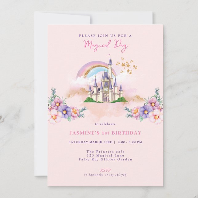 Invitation Floral Magical Princess Castle (Devant)
