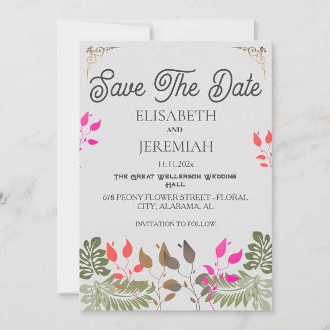 Invitation Floral Mariage Photo Enregistrer la date Annonce (Devant)