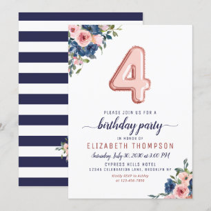 Invitation Floral Marine Blush Rose Gold Balloon 4e anniversa