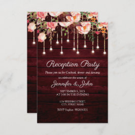 Invitation Floral Maroon Bois Rustique Mariage Réception