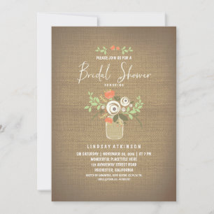 Invitation Floral Mason Jar Rustic Burlap Fête des mariées