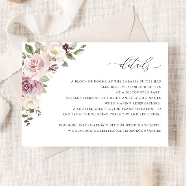 Invitation Floral Mauve Blush Mariage Insérer les détails car (Créateur téléchargé)