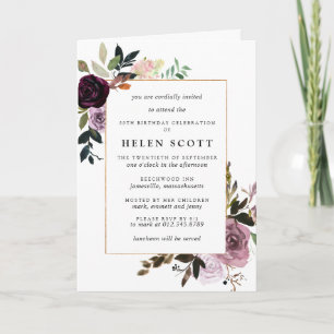 Invitation Floral mauve rose 50e anniversaire plié